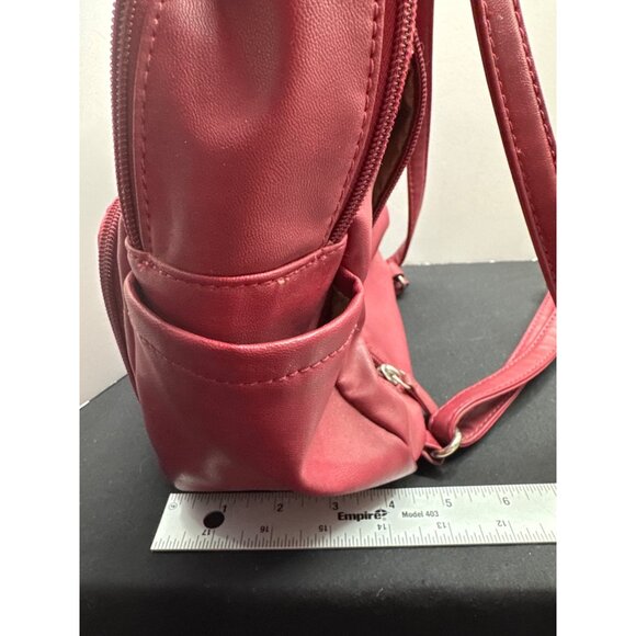 Multisac Red Maroon Faux Leather Mini Backpack Purse - Picture 4 of 16